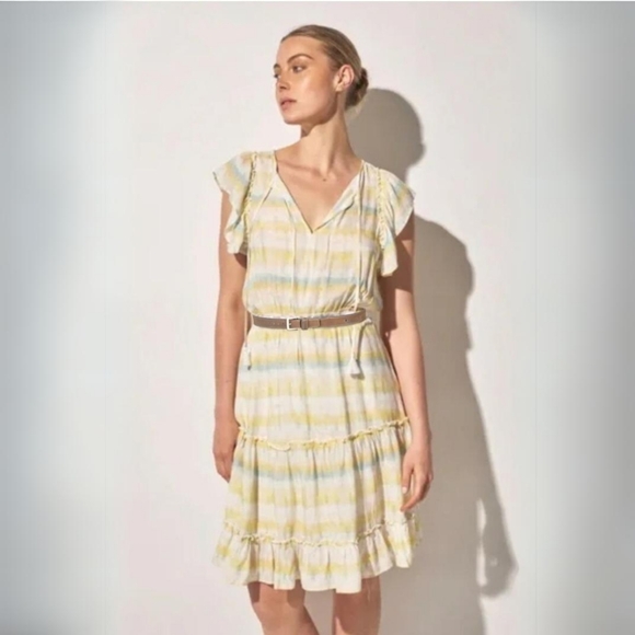 MELISSA NEPTON | Panama Flutter Sleeve Striped Dye Print Tiered Dress - Picture 1 of 5